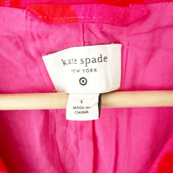 KATE SPADE NEW YORK | Classic Rose Blazer Red Pink Floral Bow Button | Large - Picture 7 of 9